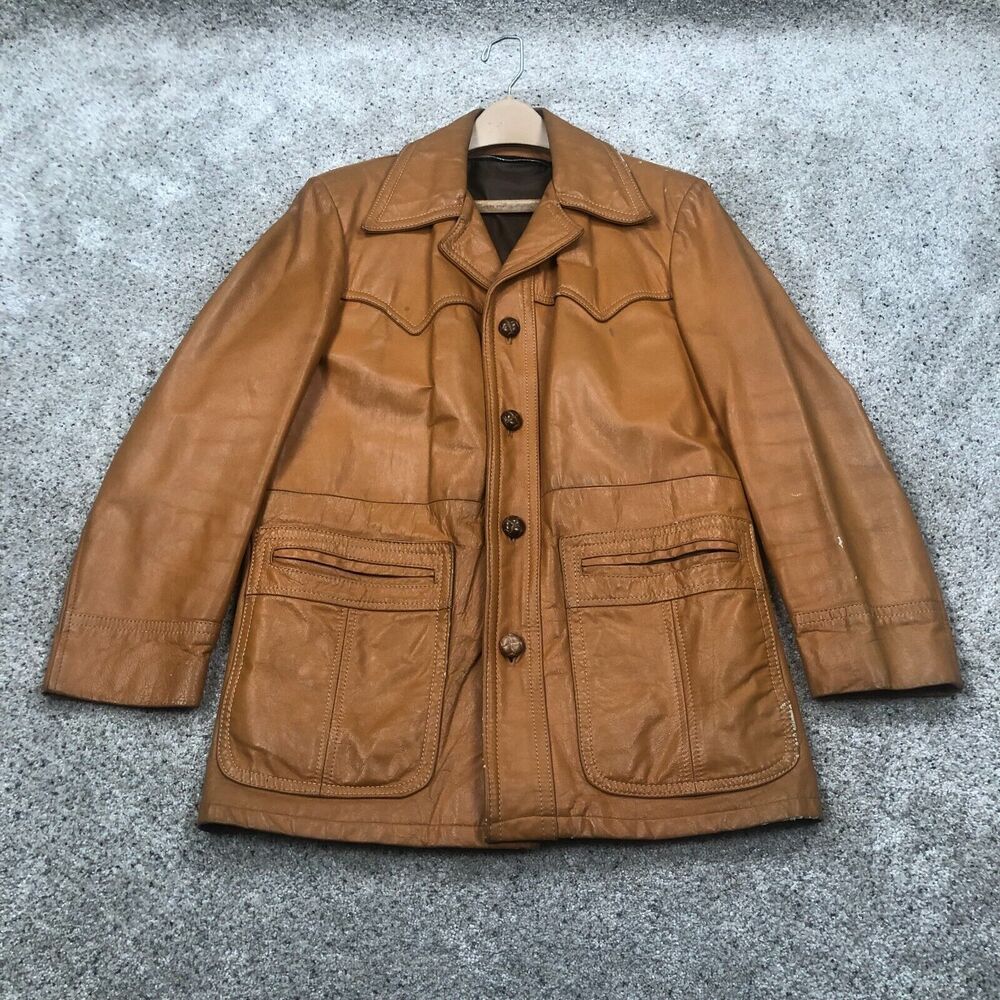 Vintage Leather Jacket Adult Large 40 Brown Tan Blazer Coat Western Cowboy Mens
